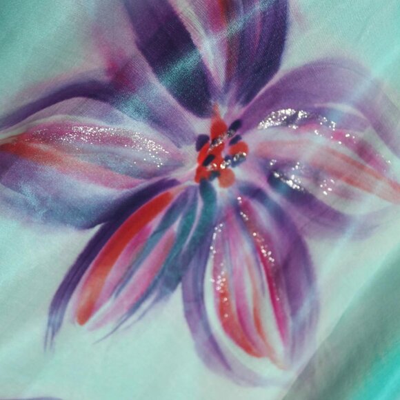 Vtg Asymmetric Floral Print Embroidered Appliqué Gradient Silk Gown Dress - Picture 5 of 5